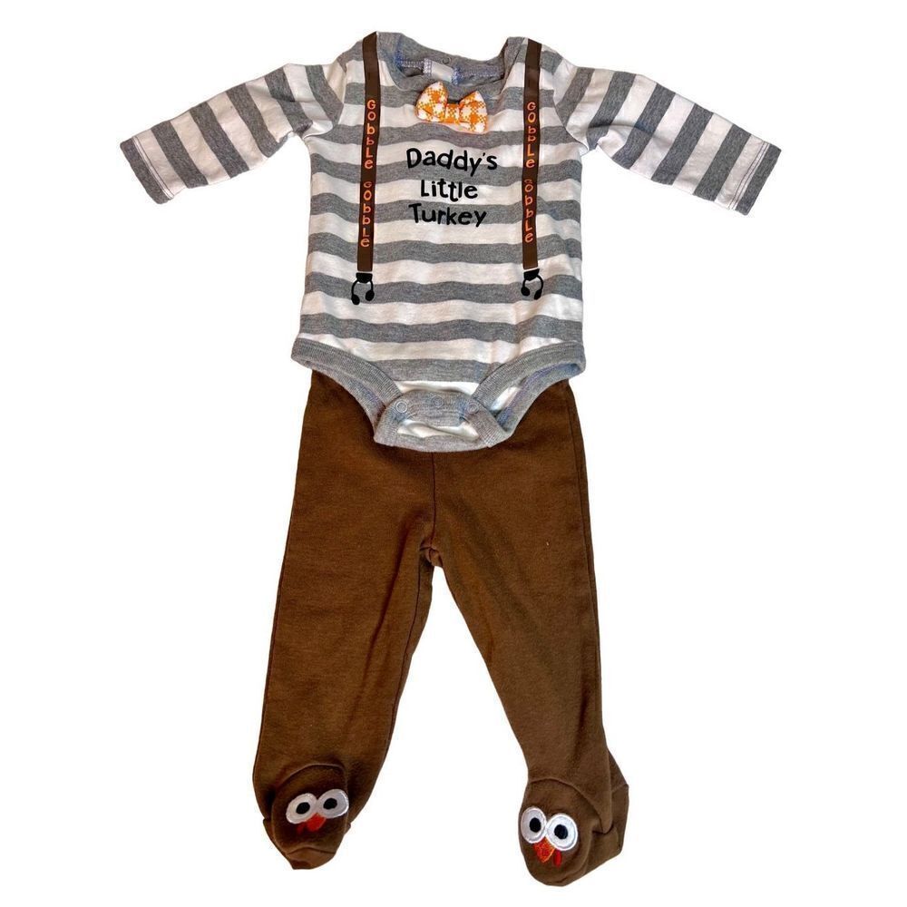 Thanksgiving Infant 0-3M “Daddy’s Little Turkey” 2 Piece Outfit Same Day Shipout